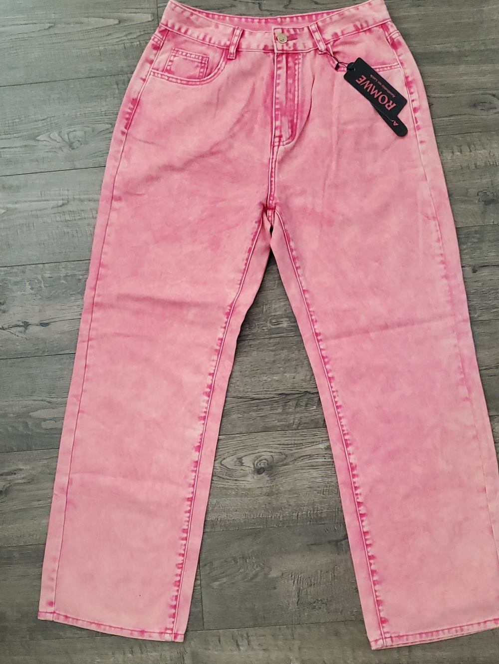 ROMWE Pink Wide-Leg High-Waist Jeans